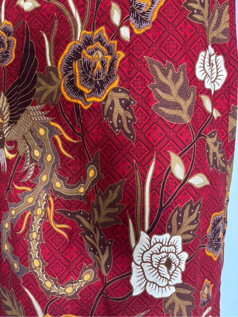 Deep Red Batik Floral Sheath Dress XS - Picture 11 of 16